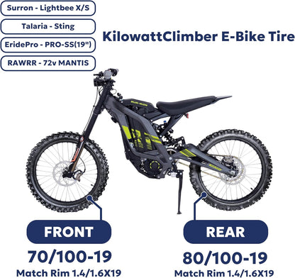 KC Kilowattclimber E-Bike Tire Position: Front and Rear Compatible with Surron X260, Talaria Sting MX, L1E, Sur Ron, Segway Electric Dirt Bike Eride Pro